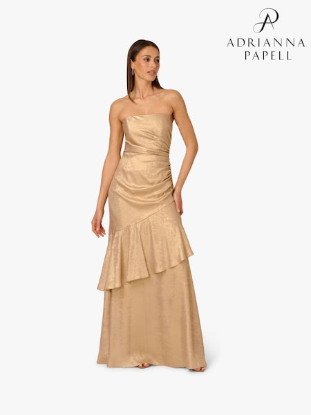 Adrianna By Adrianna Papell Gold Foil Woven Long Dress (Y17588) | €464