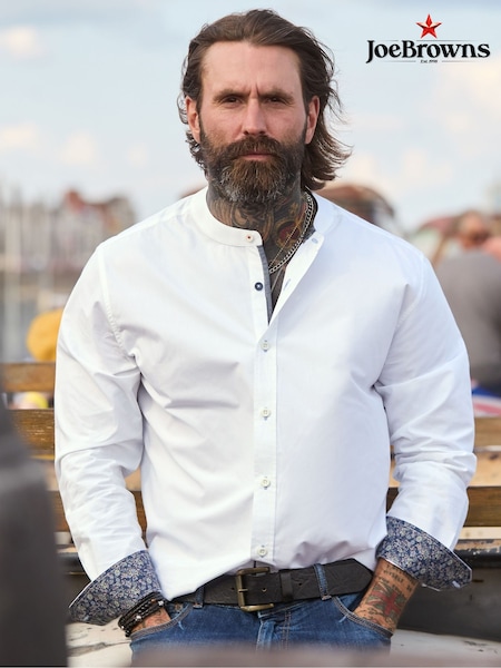 Joe Browns White Contrast Trim Grandad Collar Shirt (Y17621) | €53