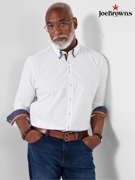 Joe Browns White Blue Printed Trim Double Collar Shirt (Y17650) | €53