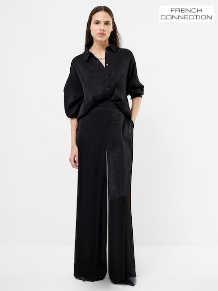 French Connection Black Terry Crinkle Trousers (Y17685) | 391 QAR