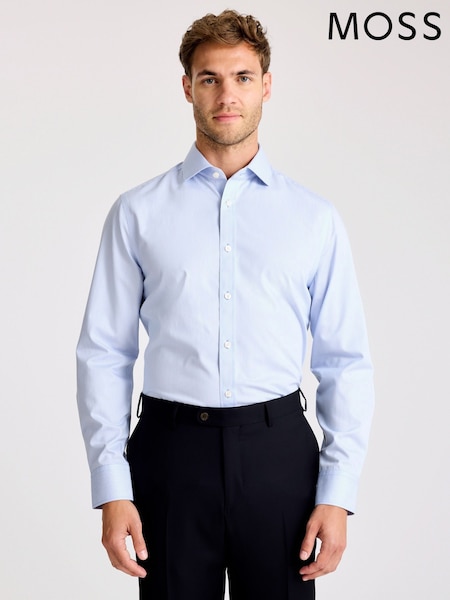 MOSS Tailored Fit Sky Blue Stripe Non Iron Shirt (Y17686) | €66