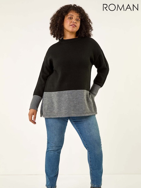 Preto - Roman Colour Block Knit Jumper (Y17696) | R$ 510