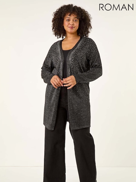 Roman Black Curve Hotfix Longline Knit Cardigan (Y17704) | €63