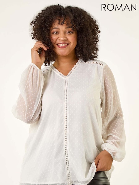Roman White Curve Textured V-Neck Blouse (Y17712) | €53