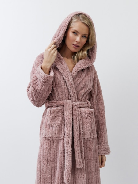 Aruelle Martha Pink Luxury Ribbed Mid-Length Dressing Gown (Y17894) | R$ 640