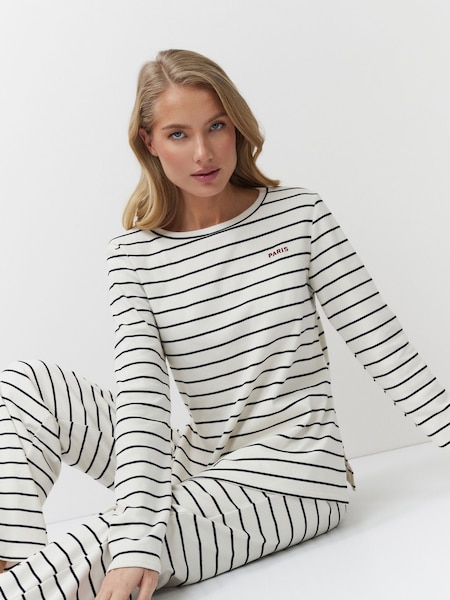 Aruelle Cream Justine Chic and elegant striped cotton rich Pyjamas set (Y17901) | €113