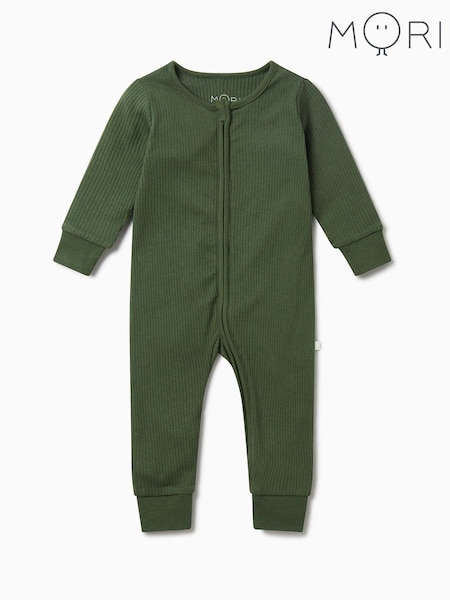 MORI Green Supersoft Ribbed Two Way Zip Sleepsuit (Y17924) | AED189