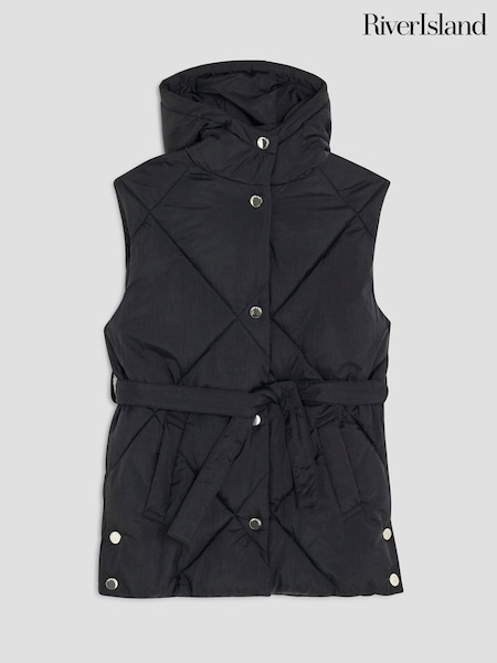 River Island Black Quilted Belted Gilet (Y17948) | €48