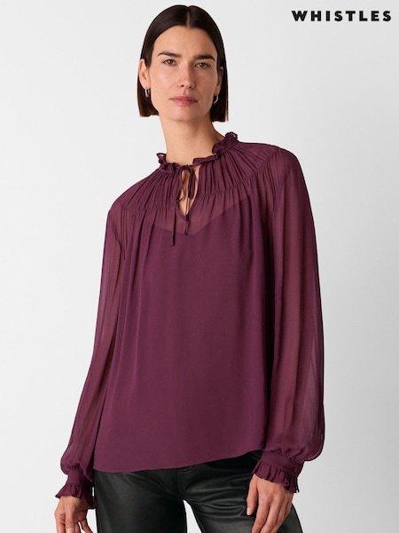 Whistles Tie Neck Detail Sheer Blouse (Y17956) | € 157