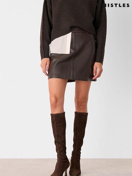 Whistles Brown Leather A-Line Skirt (Y17961) | €225