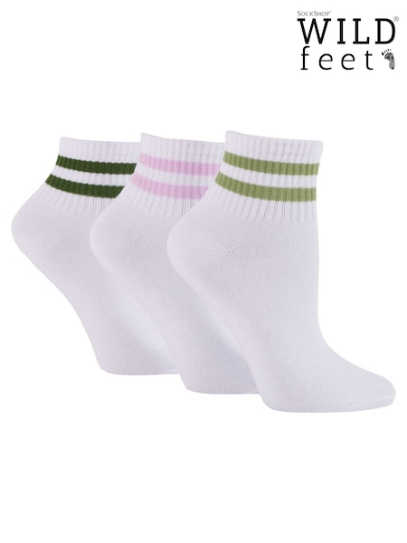Wild Feet White Stripe Top Cropped Length Sporty Ankle Socks 3 Pack (Y17980) | €16