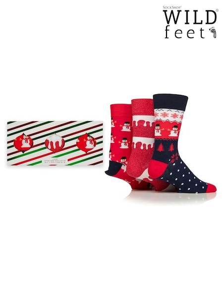 Wild Feet Red Snowman Christmas Socks 3 Pack (Y17984) | AED82