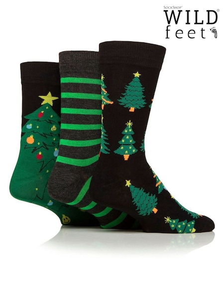 Wild Feet Black Neon Christmas Tree Socks 3 Pack (Y17986) | AED70