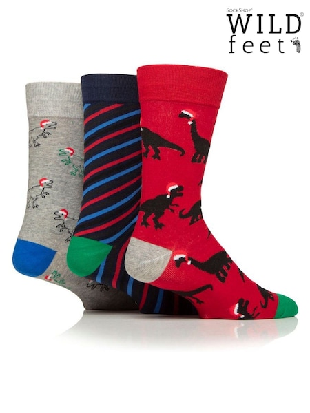 Wild Feet Red Dino Claus Christmas Socks 3 pack (Y17989) | AED70
