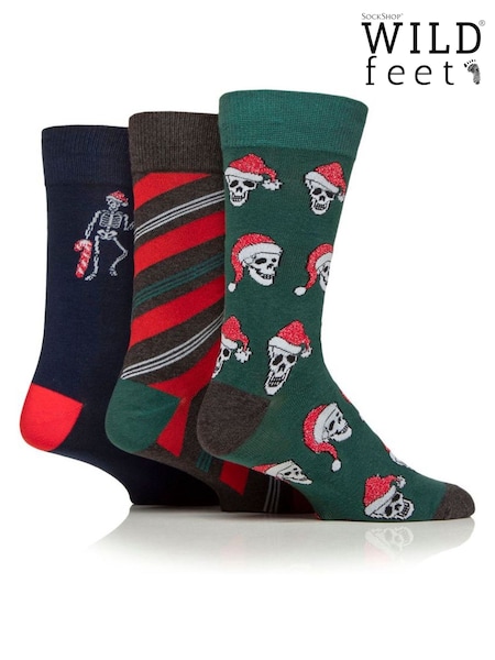 Wild Feet Green Christmas To The Bone Christmas Socks 3 Pack (Y17991) | AED70