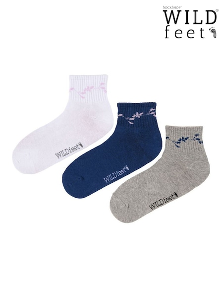 Wild Feet White Cropped Length Rib Ankle Socks 3  Pack (Y17992) | €17