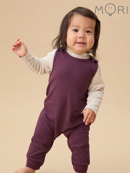 MORI Purple Supersoft Ribbed Romper Dungarees (Y18400) | €36