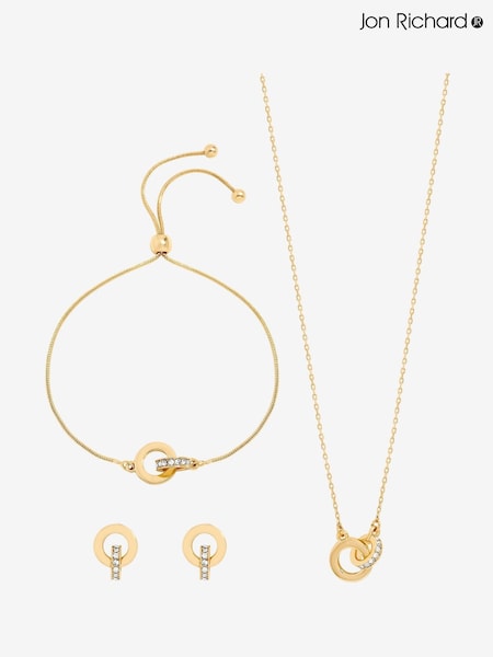 Jon Richard Gold Plated and Crystal Circle Link Trio Set - Gift Box (Y18428) | €32