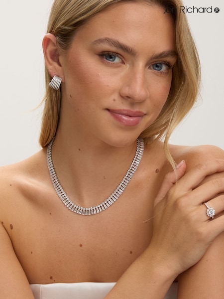 Jon Richard Metallic Rhodium Plated and Crystal Double Row Baguette Necklace (Y18436) | €53
