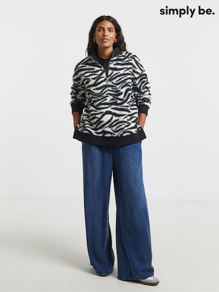 Simply Be Animal Print Quarter Zip Borg Fleece (Y18456) | 188 QAR