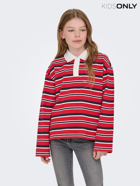 ONLY KIDS Red Long Sleeve Rugby Polo Shirt (Y18479) | 124 QAR