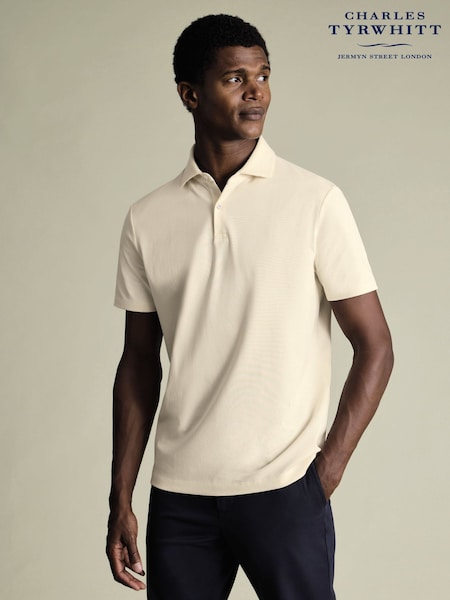 Charles Tyrwhitt Natural Short Sleeve Cotton Stretch Smart Pique Polo Shirt (Y18493) | €85