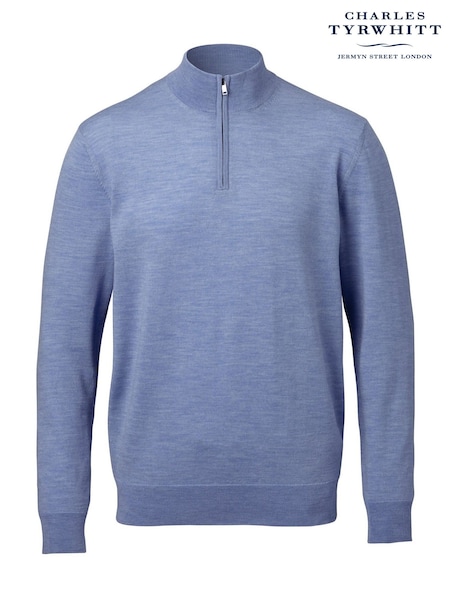 Charles Tyrwhitt Blue Cornflower Merino Zip Neck Jumper (Y18499) | €113