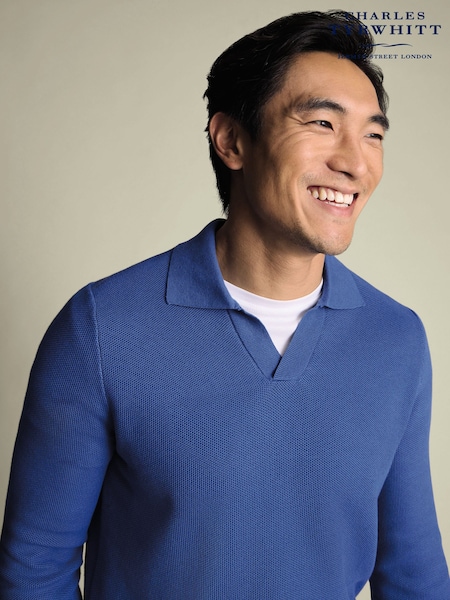 Charles Tyrwhitt Blue Honeycomb Cotton Trophy Neck Jumper (Y18502) | €99