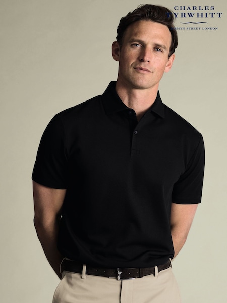 Charles Tyrwhitt Black Short Sleeve Cotton Stretch Smart Pique Polo Shirt (Y18505) | €80