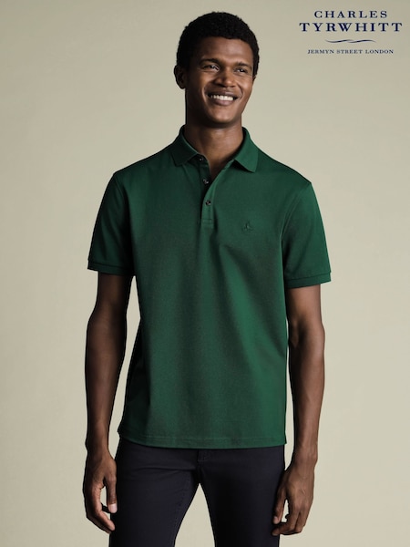 Charles Tyrwhitt Green Solid Short Sleeve Cotton Stretch Pique Polo Shirt (Y18517) | €73