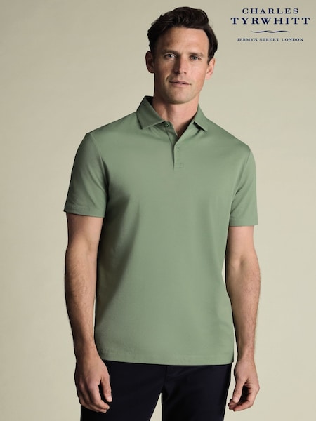 Charles Tyrwhitt Green Short Sleeve Cotton Stretch Smart Pique Polo Shirt (Y18525) | €80