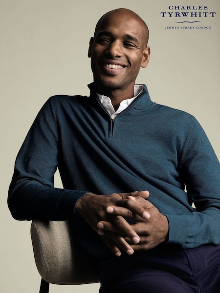 Charles Tyrwhitt Green Merino Zip Neck Jumper (Y18527) | €106