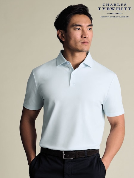Charles Tyrwhitt Blue Ice Short Sleeve Cotton Stretch Smart Pique Polo Shirt (Y18537) | 297 QAR