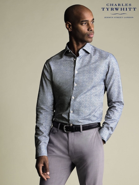 Charles Tyrwhitt Blue Indigo & Lilac Non-Iron Stretch Ditsy Print Slim Fit Shirt (Y18542) | €99
