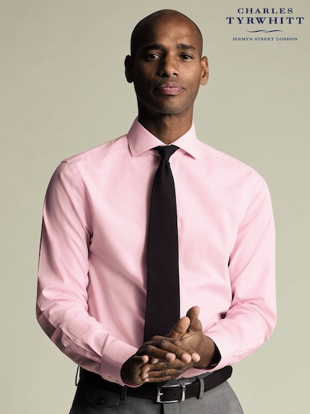 Charles Tyrwhitt Pink Bengal Stripe Non-Iron Poplin Cutaway Slim Fit Shirt (Y18543) | €93