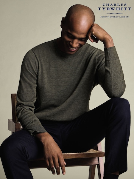Charles Tyrwhitt Green Pure Merino Crew Neck Jumper (Y18545) | €113