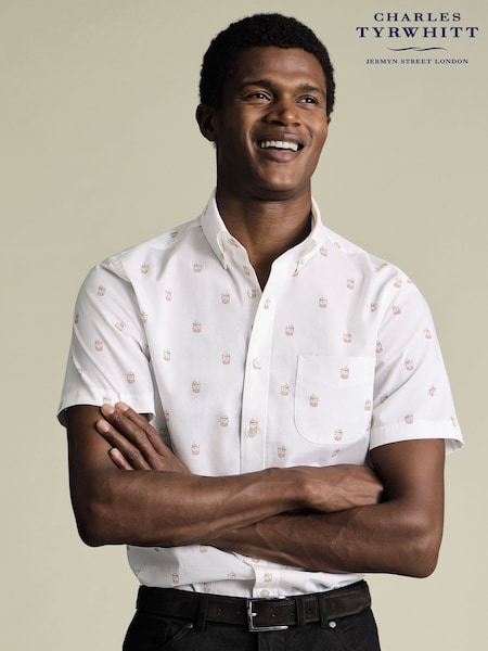 Charles Tyrwhitt White Multi Non Iron Stretch Cocktail Print Slim Fit Shirt (Y18554) | €99