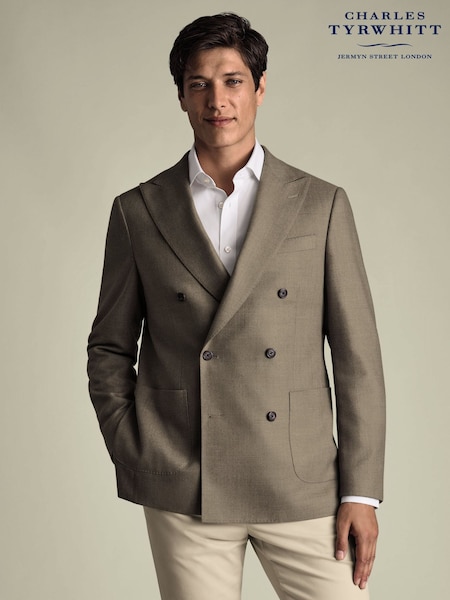 Charles Tyrwhitt Tan Double Breasted Wool Silk Slim Fit Jacket (Y18561) | R$ 2.755