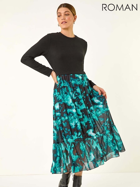 Roman Blue 2 in 1 Abstract Print Stretch Midi Dress (Y18652) | €88