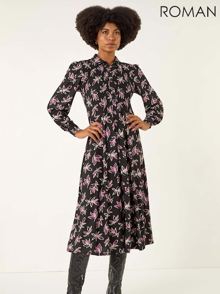 Roman Black Leaf Print Midi Shirt Dress (Y18668) | € 75