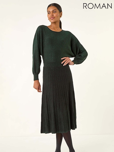 Roman Green Shimmer Pleated Knit Midi Dress (Y18669) | €77
