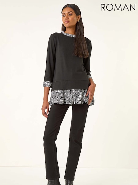 Roman Black Abstract Print Trim Tunic (Y18673) | €53