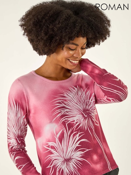 Roman Pink Floral Print Knit Jumper (Y18694) | €56