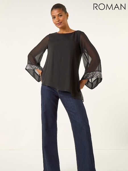 Roman Metallic Asymmetric Sequin Cuff Tunic Top (Y18706) | €64