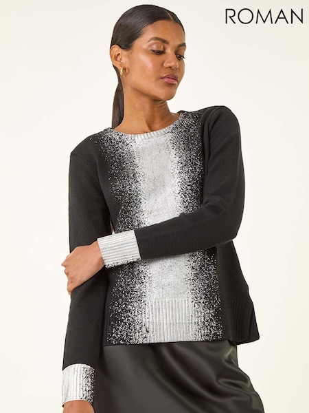 Roman Foil Print Crew Neck Knit Jumper (Y18720) | R$ 545