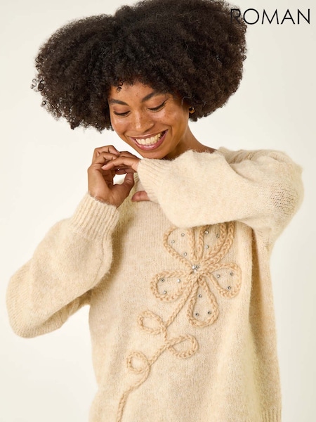 Roman White Cornelli Floral Knit Jumper (Y18726) | €58