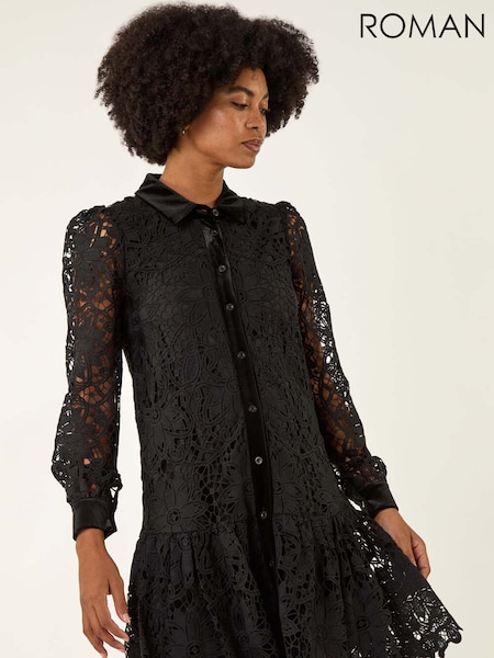 Roman Black Premium Velvet Trim Shirt Dress (Y18731) | €103
