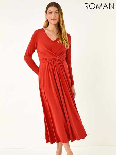 Roman Orange Twist Front Stretch Midi Dress (Y18737) | €66