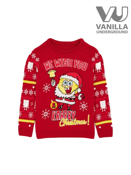 Vanilla Underground Red Sponge Bob Square Pants Christmas Jumper (Y18836) | €40