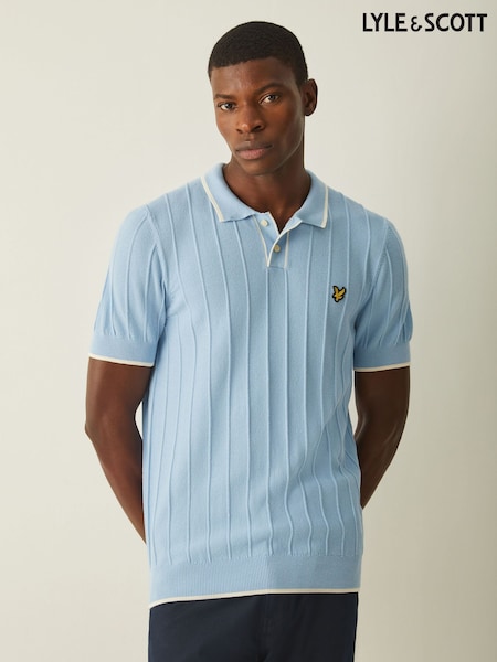 Lyle & Scott Blue Tipped Pique Knitted Polo Shirt (Y18899) | OMR49